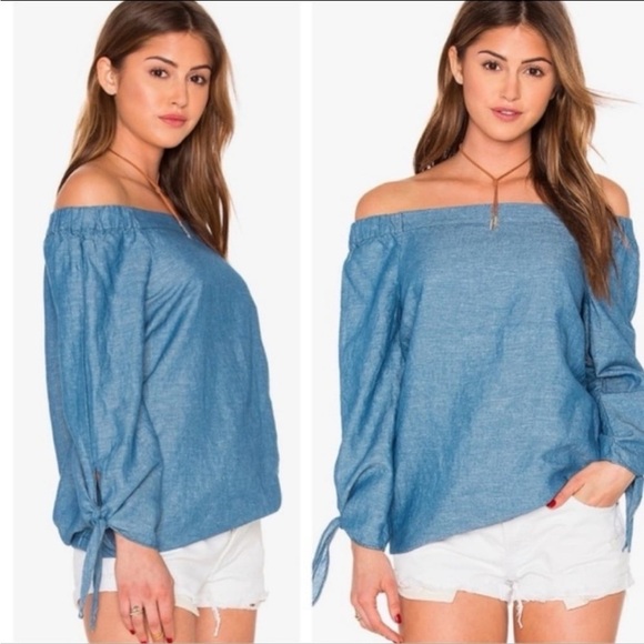 Free People Show Me Some Shoulder Chambray Top - Picture 2 of 8
